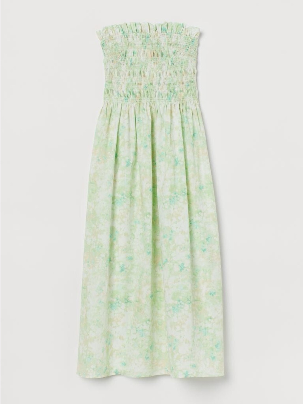 Brand New w Tags! H&M Light Green Floral Smocked Bodice Dress Size S